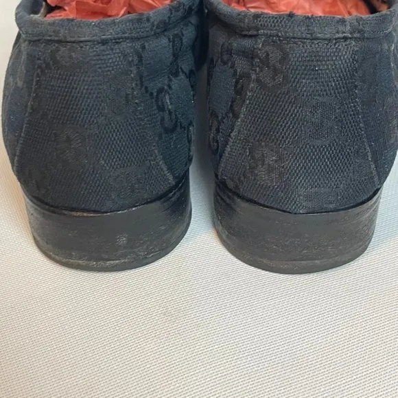 Gucci Monogrammed Black Horsebit Loafers size 9