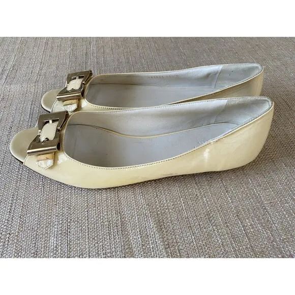 GUCCI patent leather flats open toes metal bow Made In Italy POSSIBLE 11