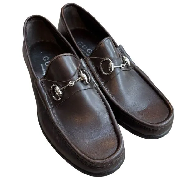 Gucci Women’s 8 Wide Horsebit Loafers Brown Leather Old Money Equestrian Classic