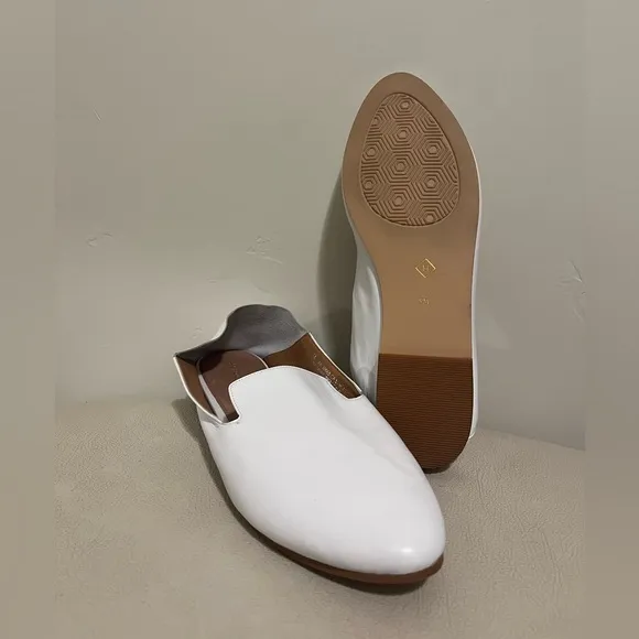Halogen Sylvia  White Leather Collapsible Back Flat Loafers Women’s Size 9
