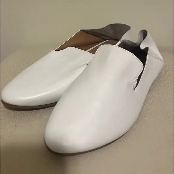 Halogen Sylvia  White Leather Collapsible Back Flat Loafers Women’s Size 9