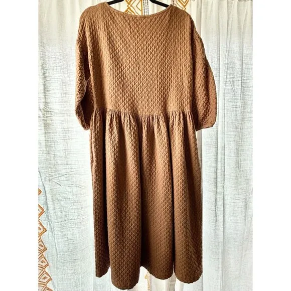 Hansel From Basel Sonja Quilted Dress (Size 1 or S) Camel Midi Modest Oversized