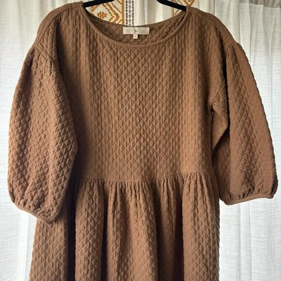 Hansel From Basel Sonja Quilted Dress (Size 1 or S) Camel Midi Modest Oversized