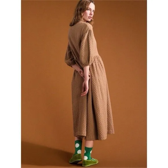 Hansel From Basel Sonja Quilted Dress (Size 1 or S) Camel Midi Modest Oversized