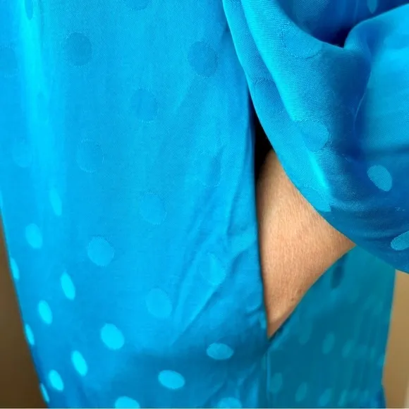 Happy X Nature Daydream Maxi Dress Blue Jewel Satin Polka Dot Wide Sleeve Size M