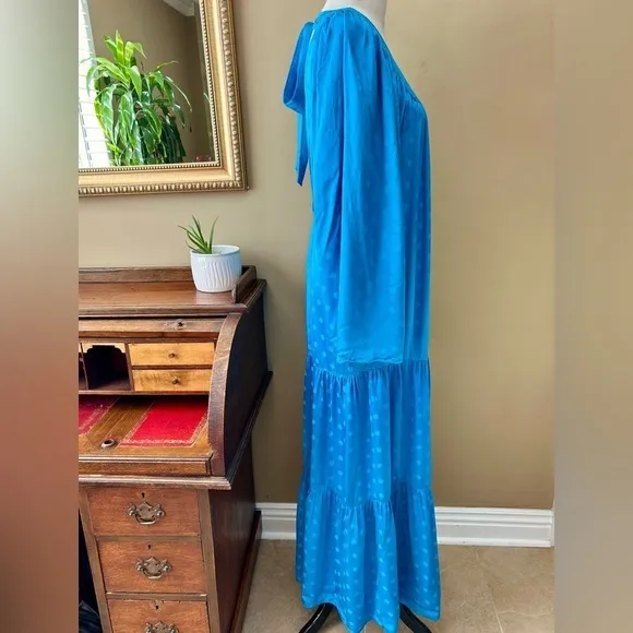 Happy X Nature Daydream Maxi Dress Blue Jewel Satin Polka Dot Wide Sleeve Size M