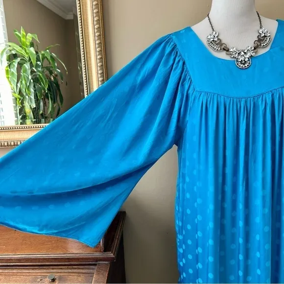 Happy X Nature Daydream Maxi Dress Blue Jewel Satin Polka Dot Wide Sleeve Size M
