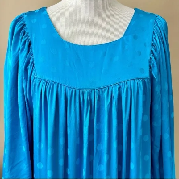 Happy X Nature Daydream Maxi Dress Blue Jewel Satin Polka Dot Wide Sleeve Size M
