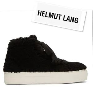 Helmut Lang Black Shearling Stitched High-Top Sneakers Size It 38.5 US 8.5