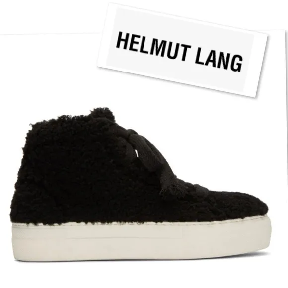 Helmut Lang Black Shearling Stitched High-Top Sneakers Size It 38.5 US 8.5