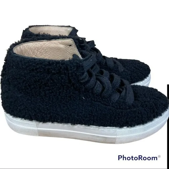 Helmut Lang Black Shearling Stitched High-Top Sneakers Size It 38.5 US 8.5