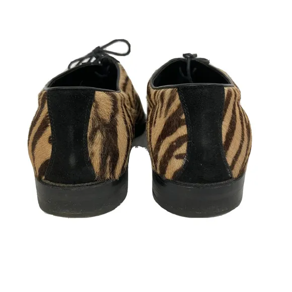 Henry Beguelin Shoes Women Sz 8.5 Brown Animal Print Leather Calf Hair Lace Up