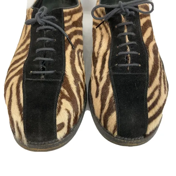Henry Beguelin Shoes Women Sz 8.5 Brown Animal Print Leather Calf Hair Lace Up