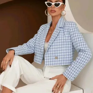 Houndstooth Print DoubleBreasted Blazer Workwear
