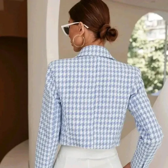 Houndstooth Print DoubleBreasted Blazer Workwear