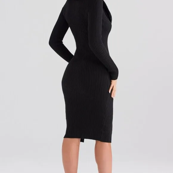 House of CB Raine Faux Fur Trim Ribbed Knit Button Dress Medium New With Tags