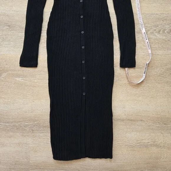 House of CB Raine Faux Fur Trim Ribbed Knit Button Dress Medium New With Tags