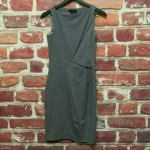 HUGO BOSS DAJEEN2 GRAY VIRGIN WOOL BLEND DOUBLE TEXTURED SLEEVELESS DRESS