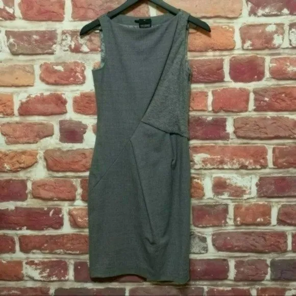 HUGO BOSS DAJEEN2 GRAY VIRGIN WOOL BLEND DOUBLE TEXTURED SLEEVELESS DRESS