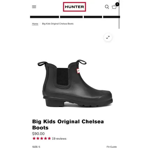 Hunter Big Kids Original Chelsea Boots Size 5