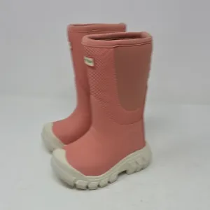 Hunter Field Hydro Boot Pink and White Rain &amp; Snow with Rugged Sole Size 5/6