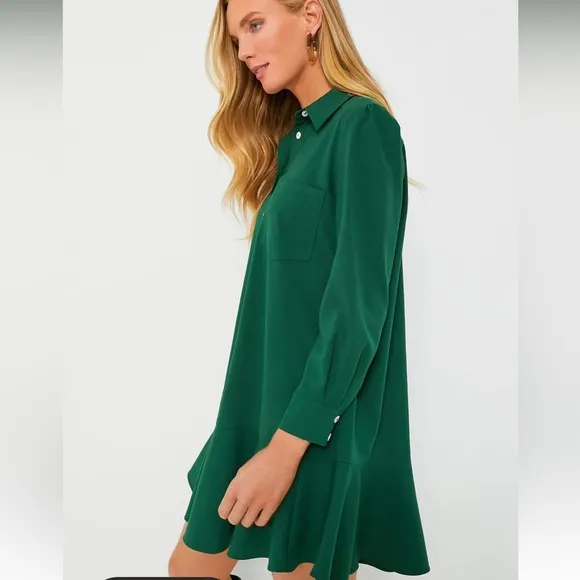 Hunter Green Crepe Callahan Shirt DressTUCKERNUCK
