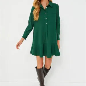 Hunter Green Crepe Callahan Shirt DressTUCKERNUCK