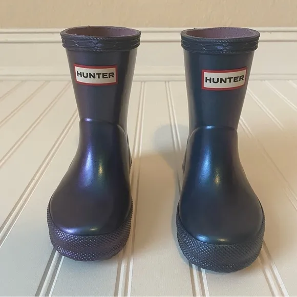 Hunter | Kid's First Classic Wave Blue Nebula Rain Boots Size US 6 Girls