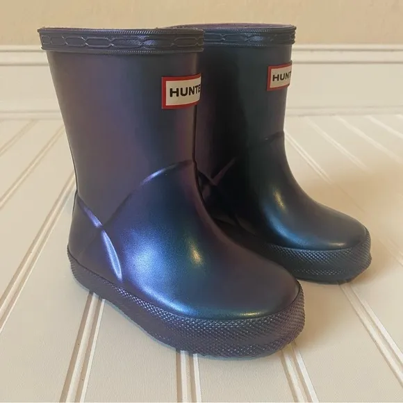 Hunter | Kid's First Classic Wave Blue Nebula Rain Boots Size US 6 Girls