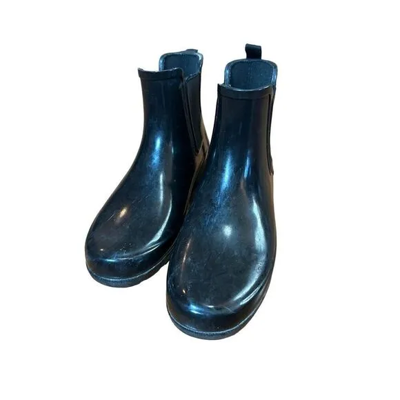 Hunter Original Refined Chelsea Gloss Womens Black Short Ankle Rain BOOTS Sz 6
