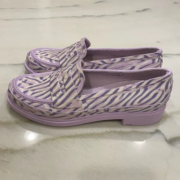 Hunter Penny Loafers size 6 Coral Print Purple Dawn Waterproof