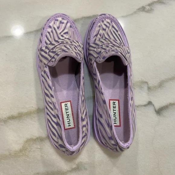 Hunter Penny Loafers size 6 Coral Print Purple Dawn Waterproof