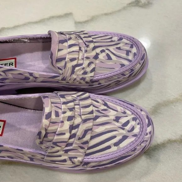 Hunter Penny Loafers size 6 Coral Print Purple Dawn Waterproof
