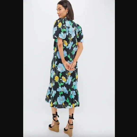 Hyacinth House  Black &amp; Airy Blue Floral Mimi Midi Dress