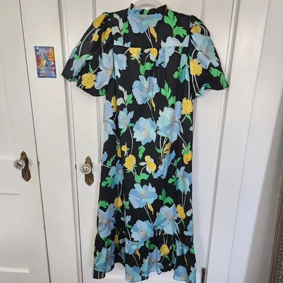 Hyacinth House  Black &amp; Airy Blue Floral Mimi Midi Dress