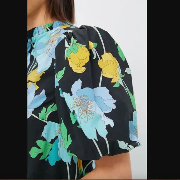Hyacinth House  Black &amp; Airy Blue Floral Mimi Midi Dress