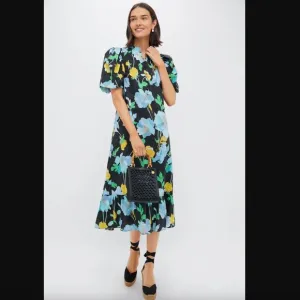 Hyacinth House  Black &amp; Airy Blue Floral Mimi Midi Dress