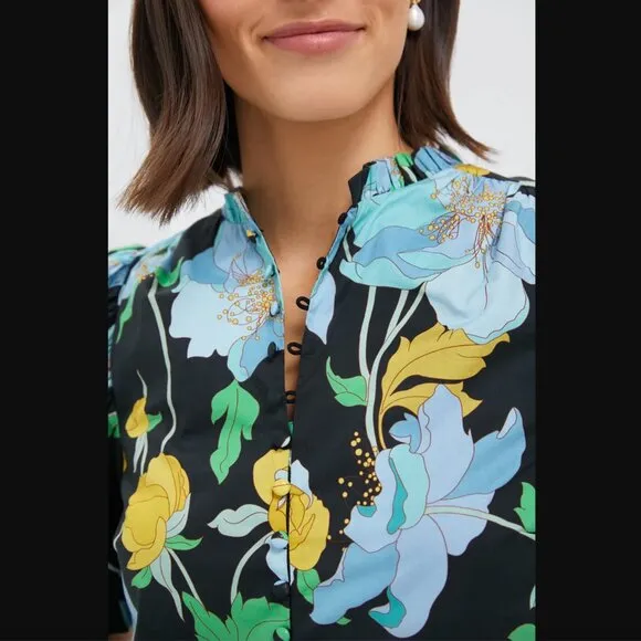 Hyacinth House  Black &amp; Airy Blue Floral Mimi Midi Dress