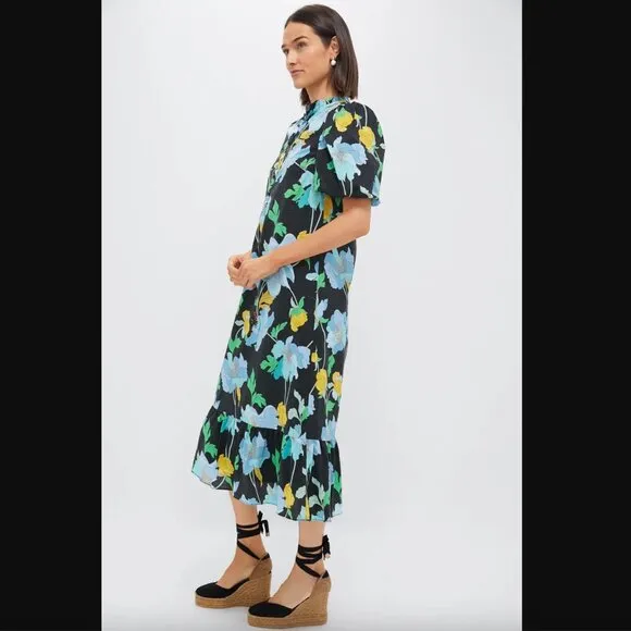Hyacinth House  Black &amp; Airy Blue Floral Mimi Midi Dress