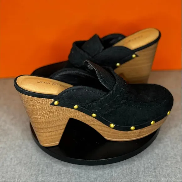 Indigo Rd. Black Heel Mule Suede IRDAYSIE Gold Studded Size 7m