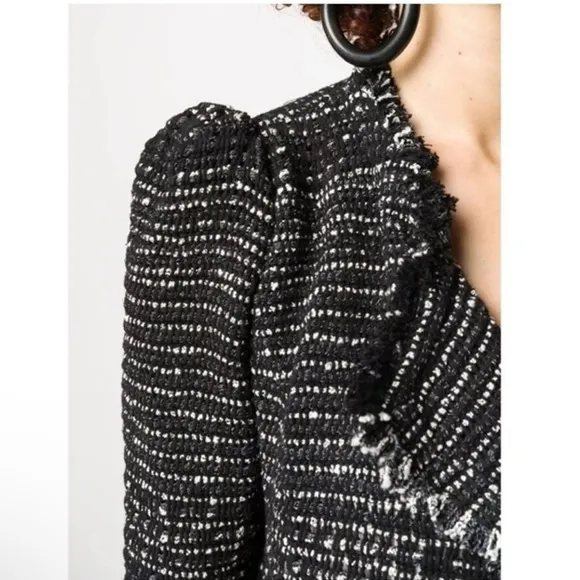 IRO Diana Black Tweed  Puff Sleeve Open Jacket