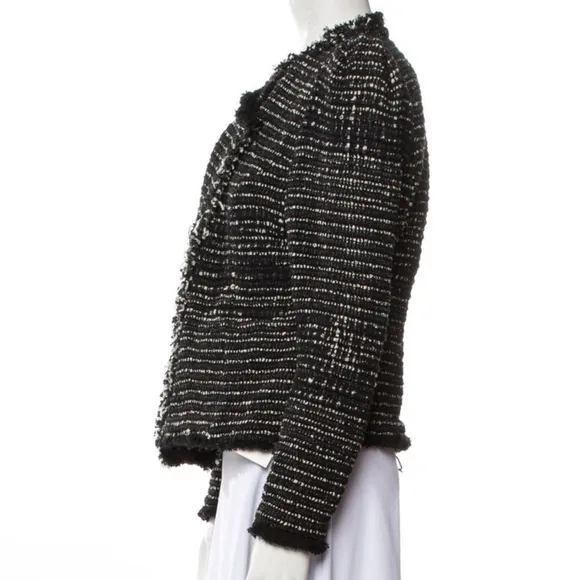 IRO Diana Black Tweed  Puff Sleeve Open Jacket
