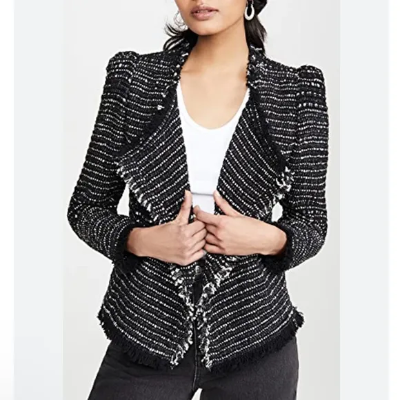 IRO Diana Black Tweed  Puff Sleeve Open Jacket