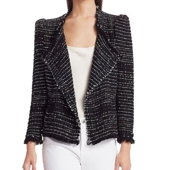 IRO Diana Black Tweed  Puff Sleeve Open Jacket