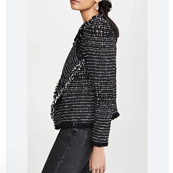 IRO Diana Black Tweed  Puff Sleeve Open Jacket