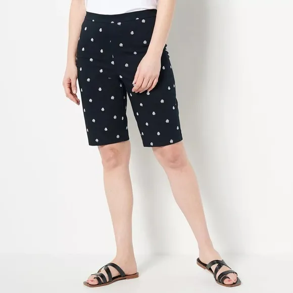 Isaac Mizrahi Live! Embroidered Shorts Pitch Black Plus 28 New