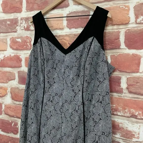 Isabel Toledo Lane Bryant Dress Women's 22 Gray Black Floral Lace Zip Up Midi