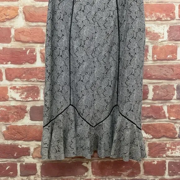 Isabel Toledo Lane Bryant Dress Women's 22 Gray Black Floral Lace Zip Up Midi