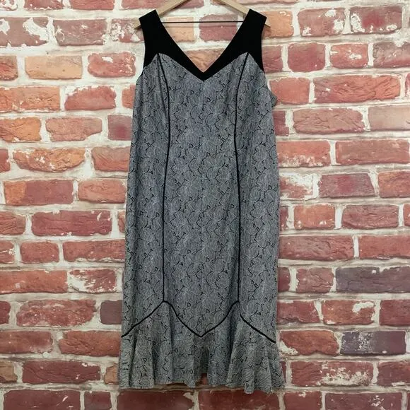 Isabel Toledo Lane Bryant Dress Women's 22 Gray Black Floral Lace Zip Up Midi