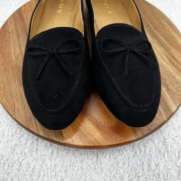 J Crew Bow Loafers Womens 7.5 Black Suede Flat Capsule Office Casual Preppy